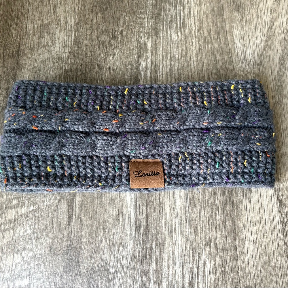 Gray Knitted reversible Headband with multicolor accents